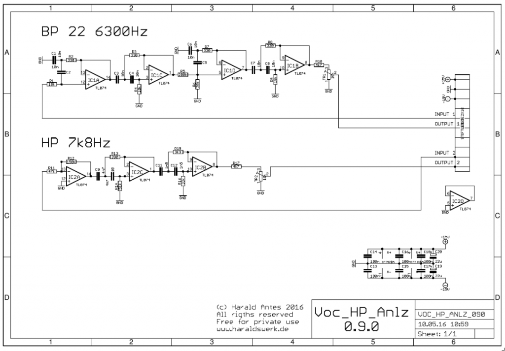 Vocoder: Synthesizer schematic high pass / band pass