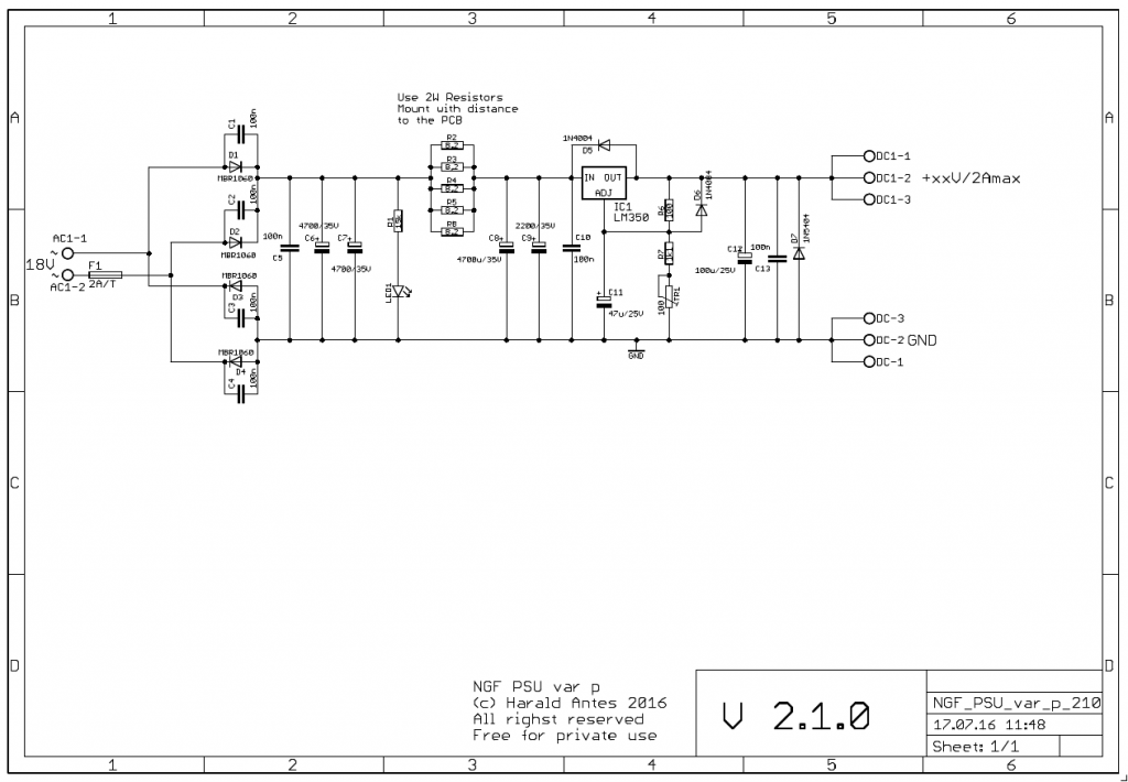 Ultra low ripple PSU with LM350 schematic