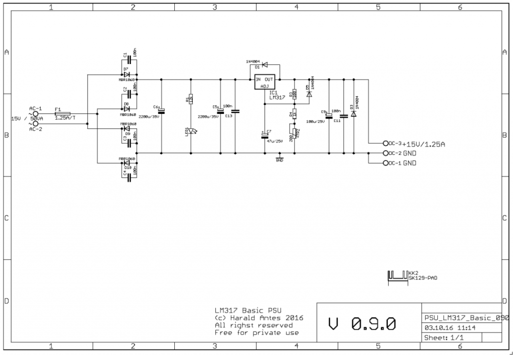 Basic PSU with LM317 schematic
