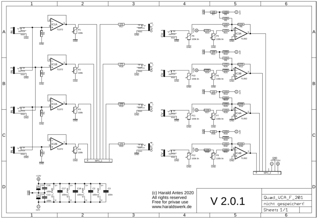 Quad VCA schematic control board DC