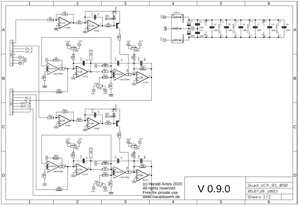 Quad VCA schematic main PCB