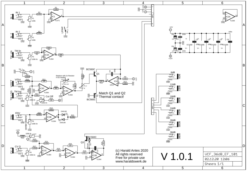 6..36db VCF Highpass/Lowpass: Control board schematic