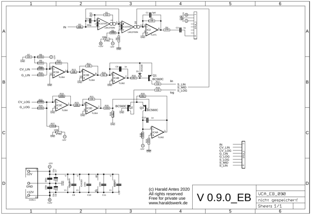 Sims style VCA: Schematic main PCB