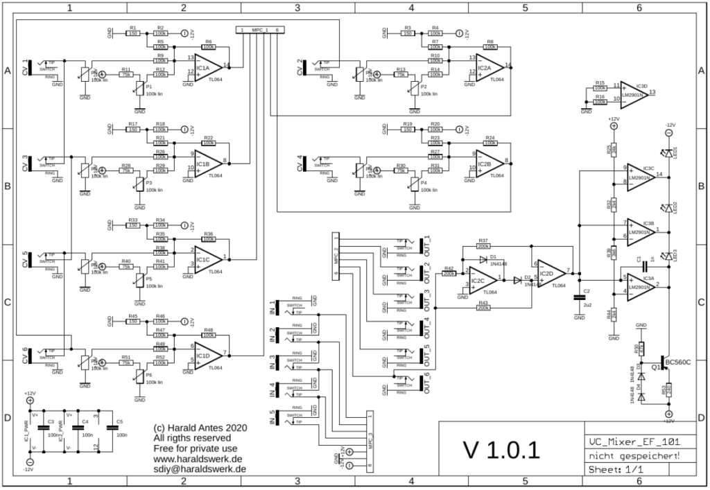 Voltage controlled mixer-VCA: Schematic control board