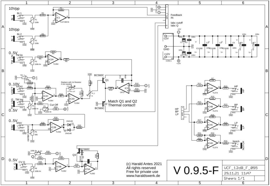 12dB Multimode VCF: Control board schematic
